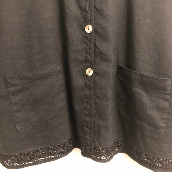 Kleen Linen Rayon Black Button Down Blouse - Picture 4 of 11